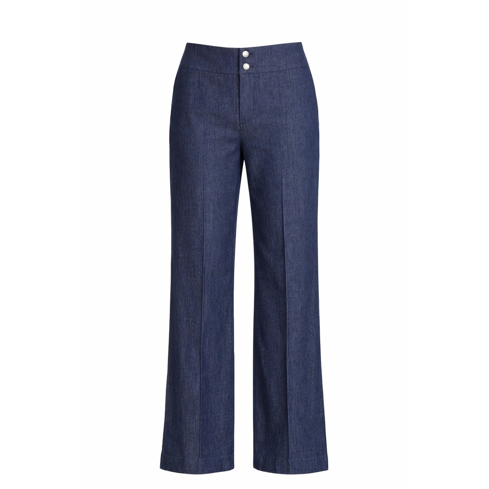 Sandro Womens 12 Chambray Wide Leg Trouser Pants Dark Wash High Rise Stretch - Picture 16 of 16